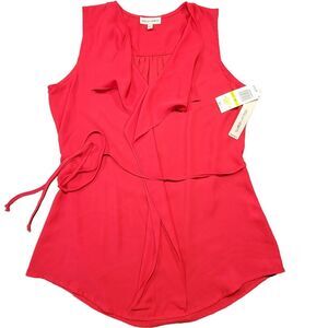 Sequin Hearts Red Tank Blouse Preppy Ruffle Sleeveless NEW $46 Womens Size M Top